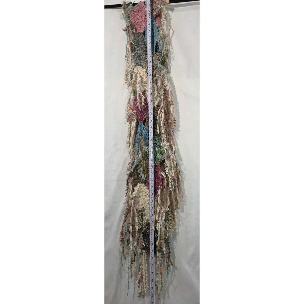 Steve Madden Crochet Scarf Womens Multicolor Boho Mixed Media Fringe Whimsigoth